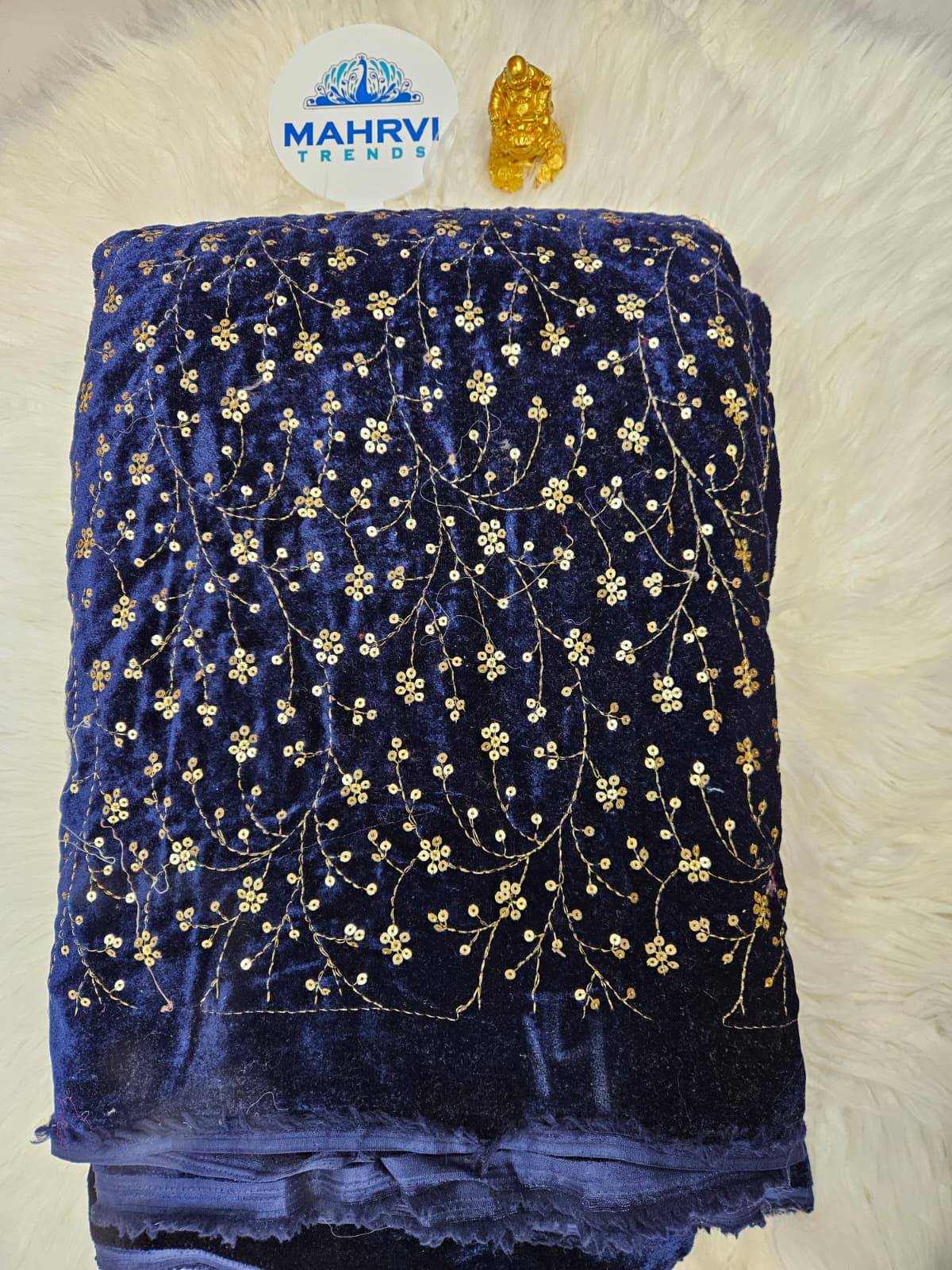 Embroidered Velvet Fabric | Sequin Floral Vine Design | Luxury Velvet for Bridal & Festive Wear