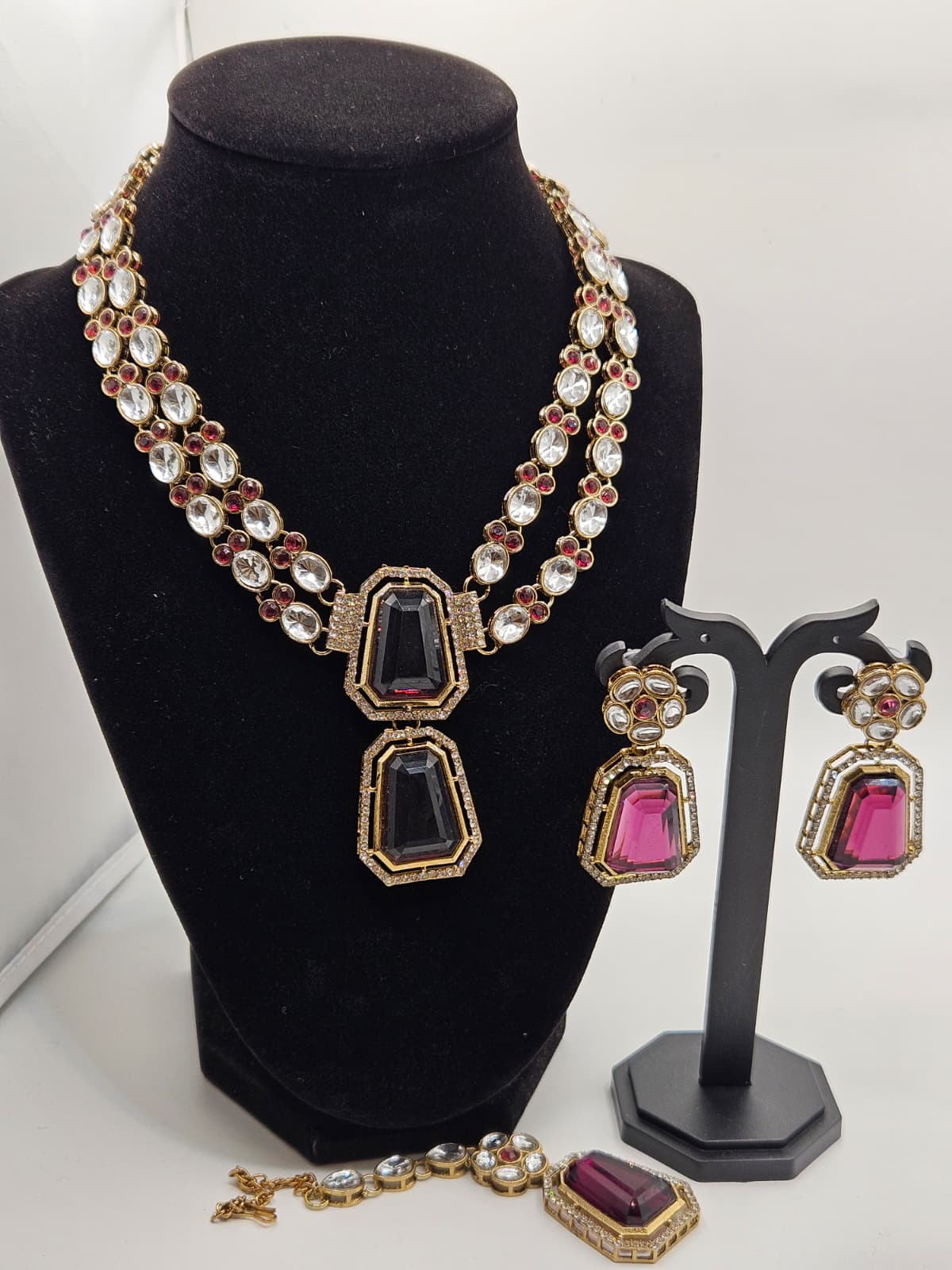 Pink Kundan Necklace Set with Earrings & Maang Tikka
