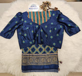 Navy Blue Puff Sleeve Designer Blouse with Heritage Print Saree – Elegant Ethnic Saree Set