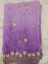 Lavender Embroidered Designer Blouse with Floral Organza Saree – Elegant Party Wear Saree Set