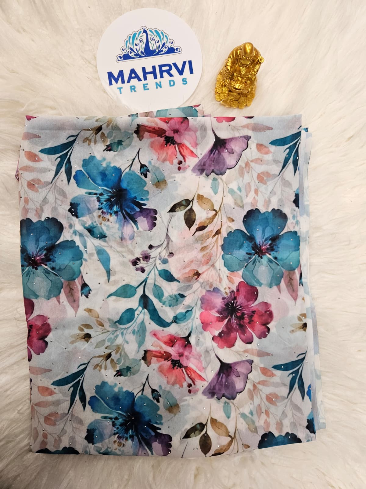 Premium Watercolor Floral Printed Fabric Soft, Elegant & Sparkling
