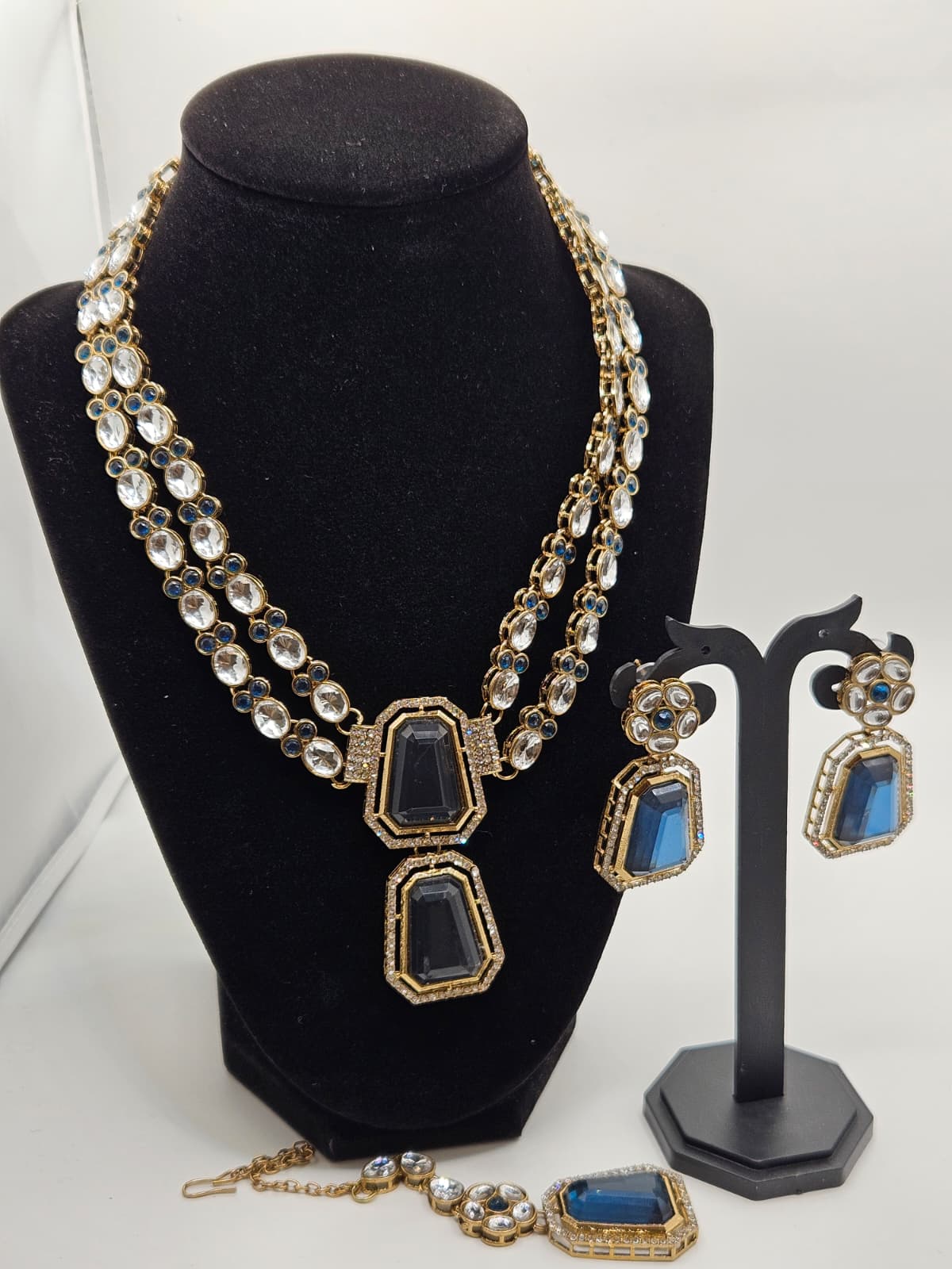 Blue Kundan Necklace Set with Earrings