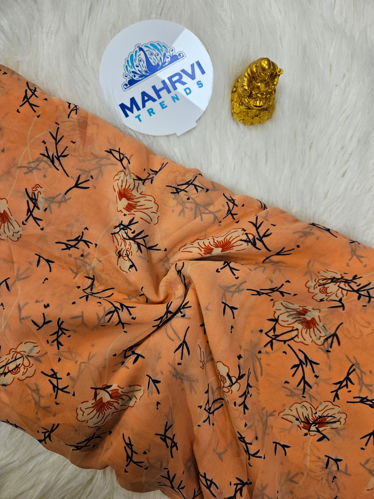 Premium Peach Floral Printed Fabric