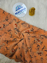 Premium Peach Floral Printed Fabric