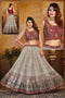 Silver Grey Floral Lehenga Set with Maroon Embroidered Blouse