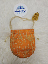Floral Embroidered Silk Potli Bag with Pearl Handle