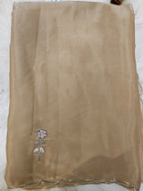 Black Embroidered Designer Blouse with Beige Organza Saree – Elegant Party Wear Saree Set