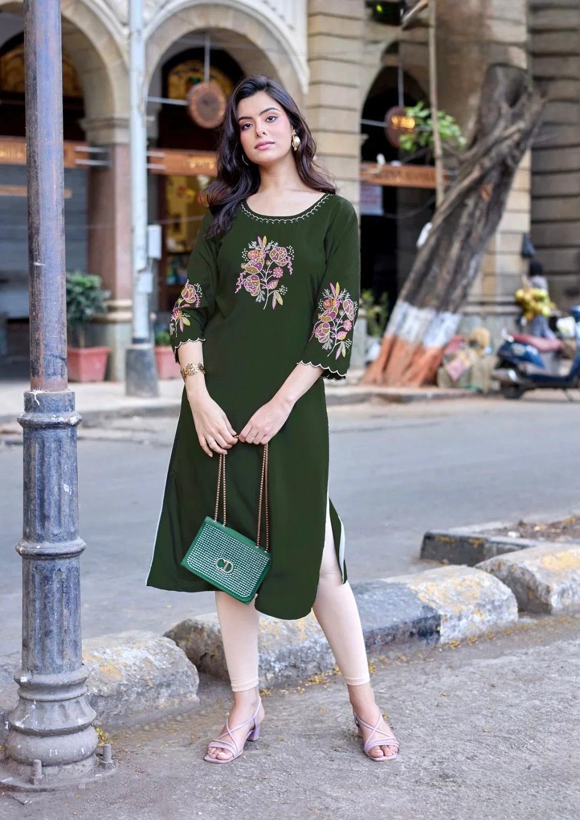 Women’s Embroidered Straight Kurti – Multiple Colors