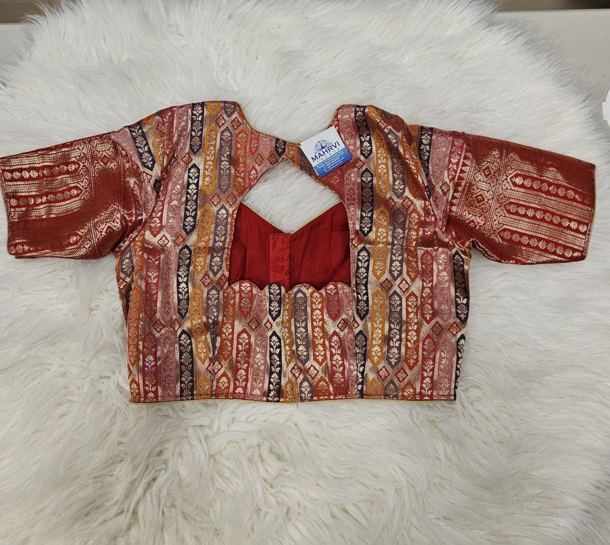 Multicolor Brocade Designer Blouse with Maroon Banarasi Saree – Traditional Silk Saree Set