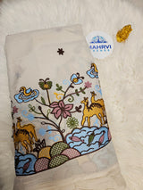 Premium Embroidered Cotton Fabric| Nature-Inspired Border Design | Soft Cotton Fabric for Ethnic & DIY Sewing