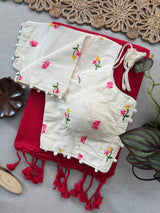 Cotton Saree with Multicolor Floral Embroidered Blouse – Mahrvi Trends