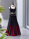 Black and Red Lehenga Choli Set with Fringe Embellished Blouse