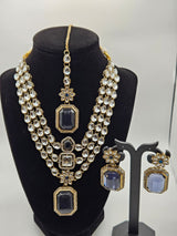 Blue Kundan Necklace Set with Earrings & Maang Tikka