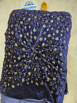 Embroidered Velvet Fabric | Sequin Floral Vine Design | Luxury Velvet for Bridal & Festive Wear