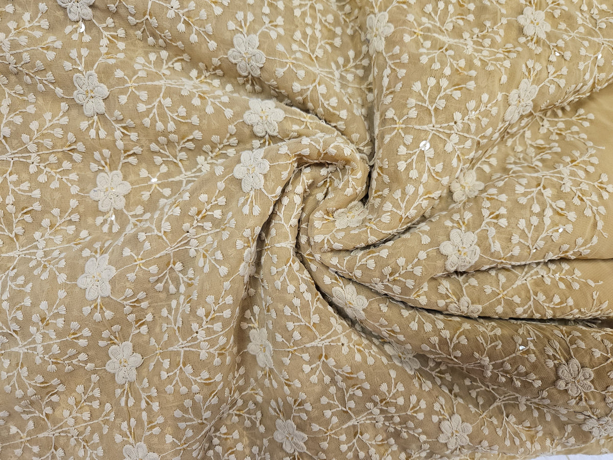 Floral Embroidered Sequin Mesh Lace Fabric | Soft Net Fabric by the Yard | Dress, Saree & Lehenga Material | Multiple Colors