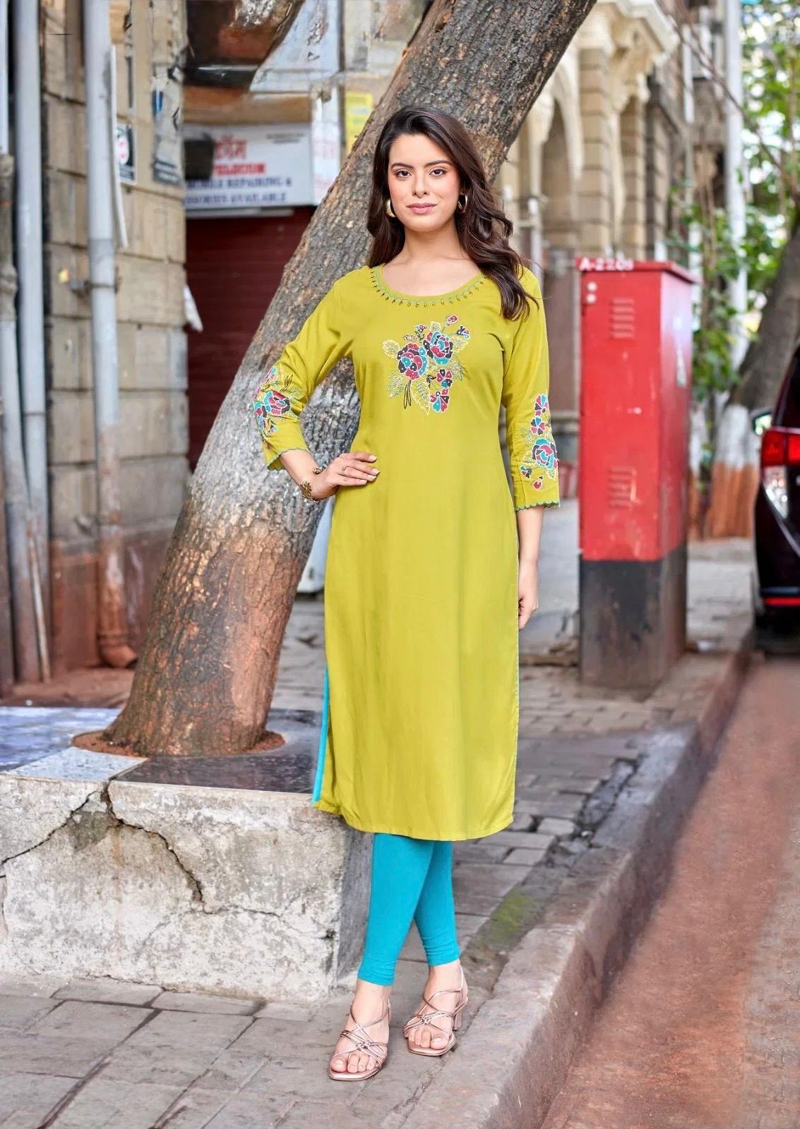 Women’s Embroidered Straight Kurti – Multiple Colors