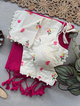 Cotton Saree with Multicolor Floral Embroidered Blouse – Mahrvi Trends