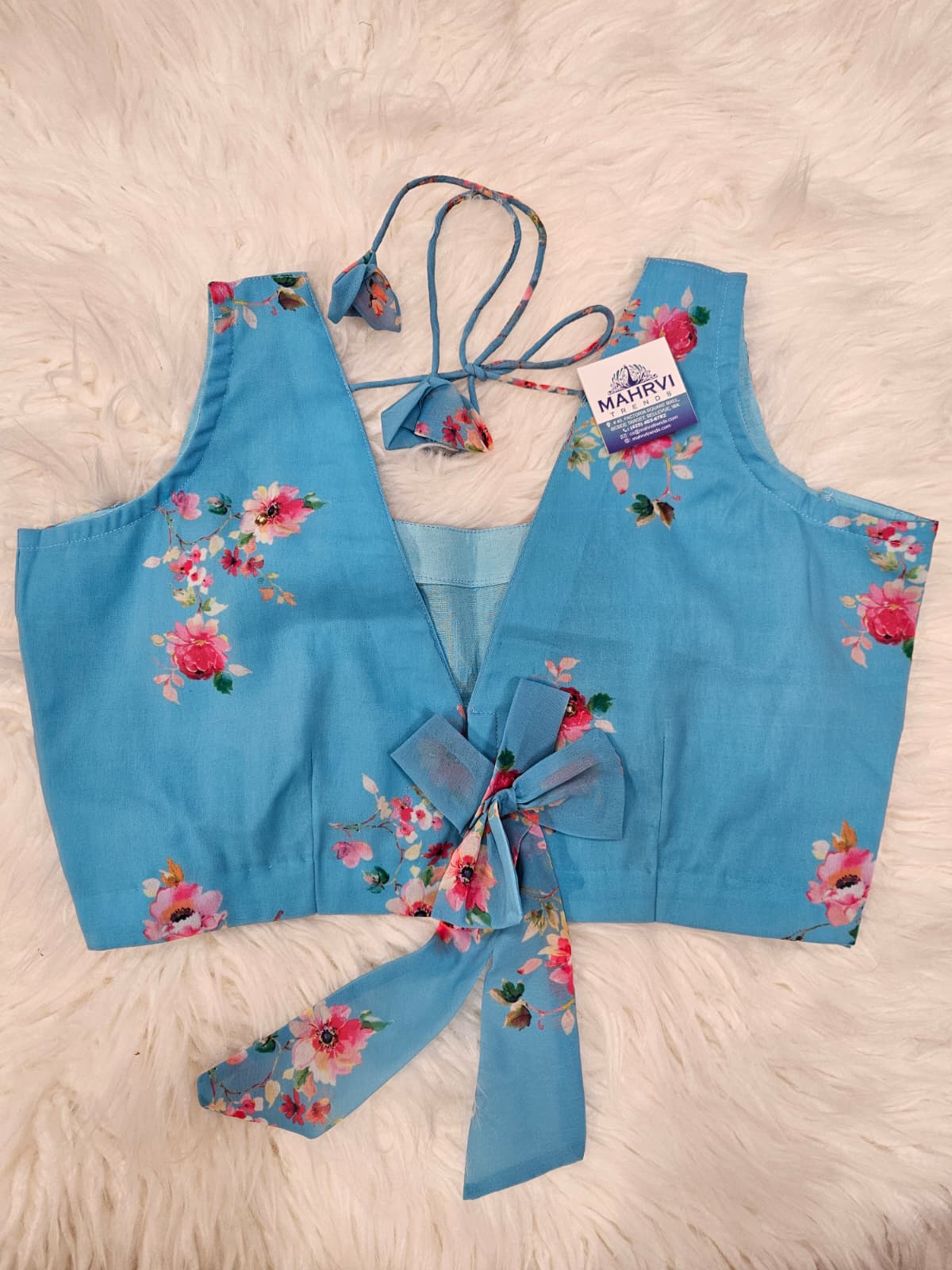 Sky Blue Floral Printed Soft Saree with Designer Blouse – Elegant Party Wear Saree Set