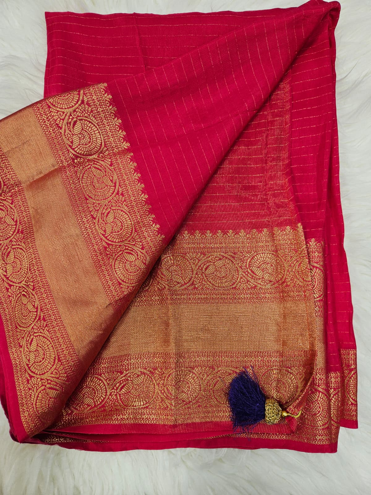 Royal Purple Designer Blouse with Pink Banarasi Saree – Traditional Silk Saree Set