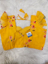 Sunshine Yellow Floral Printed Soft Saree with Designer Blouse – Elegant Party Wear Saree Set