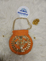 Floral Embroidered Silk Potli Bag with Pearl Handle