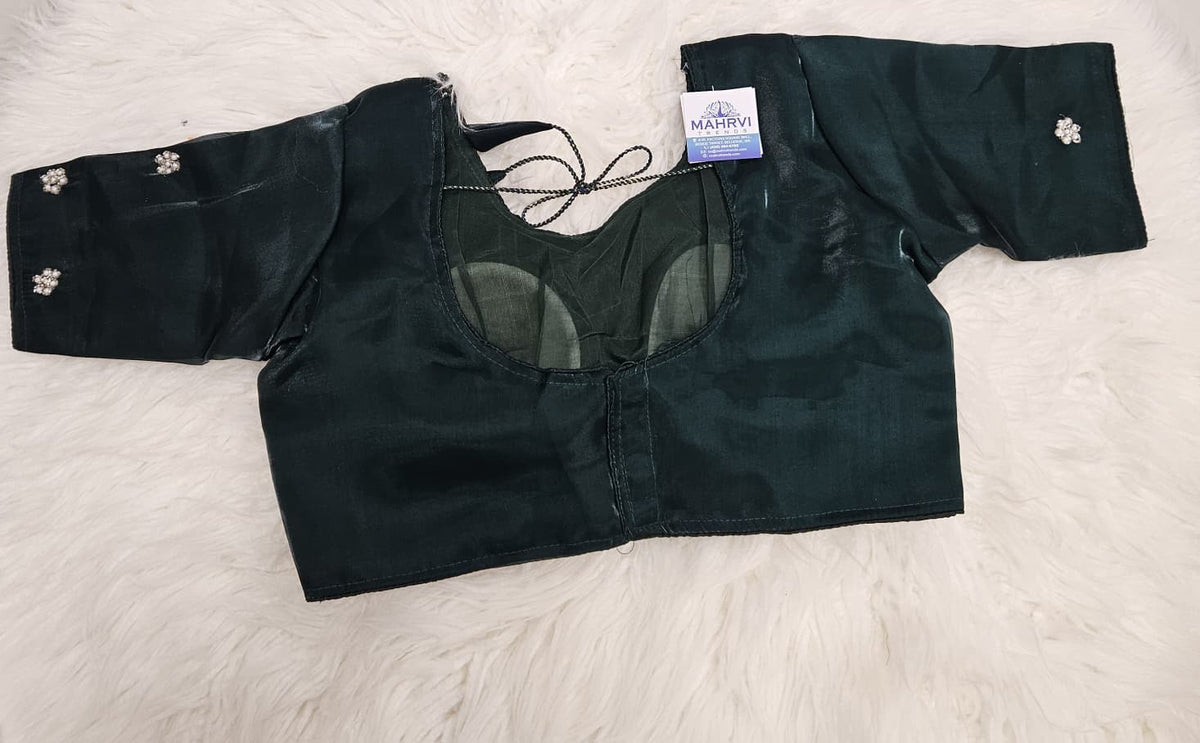 Black Embroidered Designer Blouse with Sage Green Organza Saree – Elegant Party Wear Saree Set
