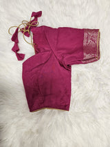 Pink Designer Blouse with Royal Purple Banarasi Saree – Elegant Festive Saree Set