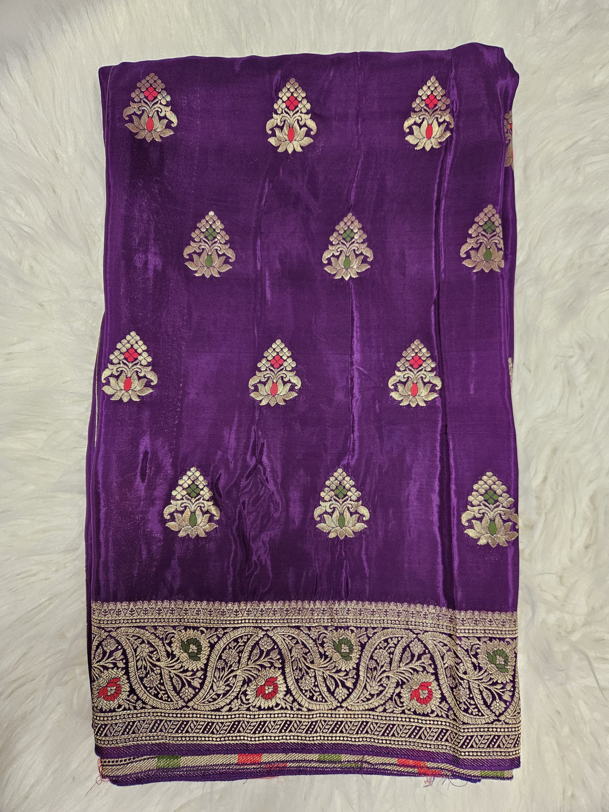 Pink Designer Blouse with Royal Purple Banarasi Saree – Elegant Festive Saree Set