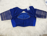 Royal Blue Designer Blouse with Green Banarasi Saree – Traditional Silk Saree Set