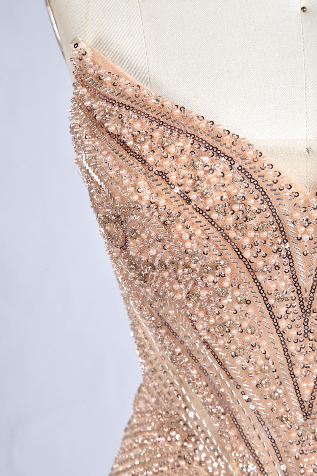 Rose Gold Pearl and Sequin Embellished Designer Blouse