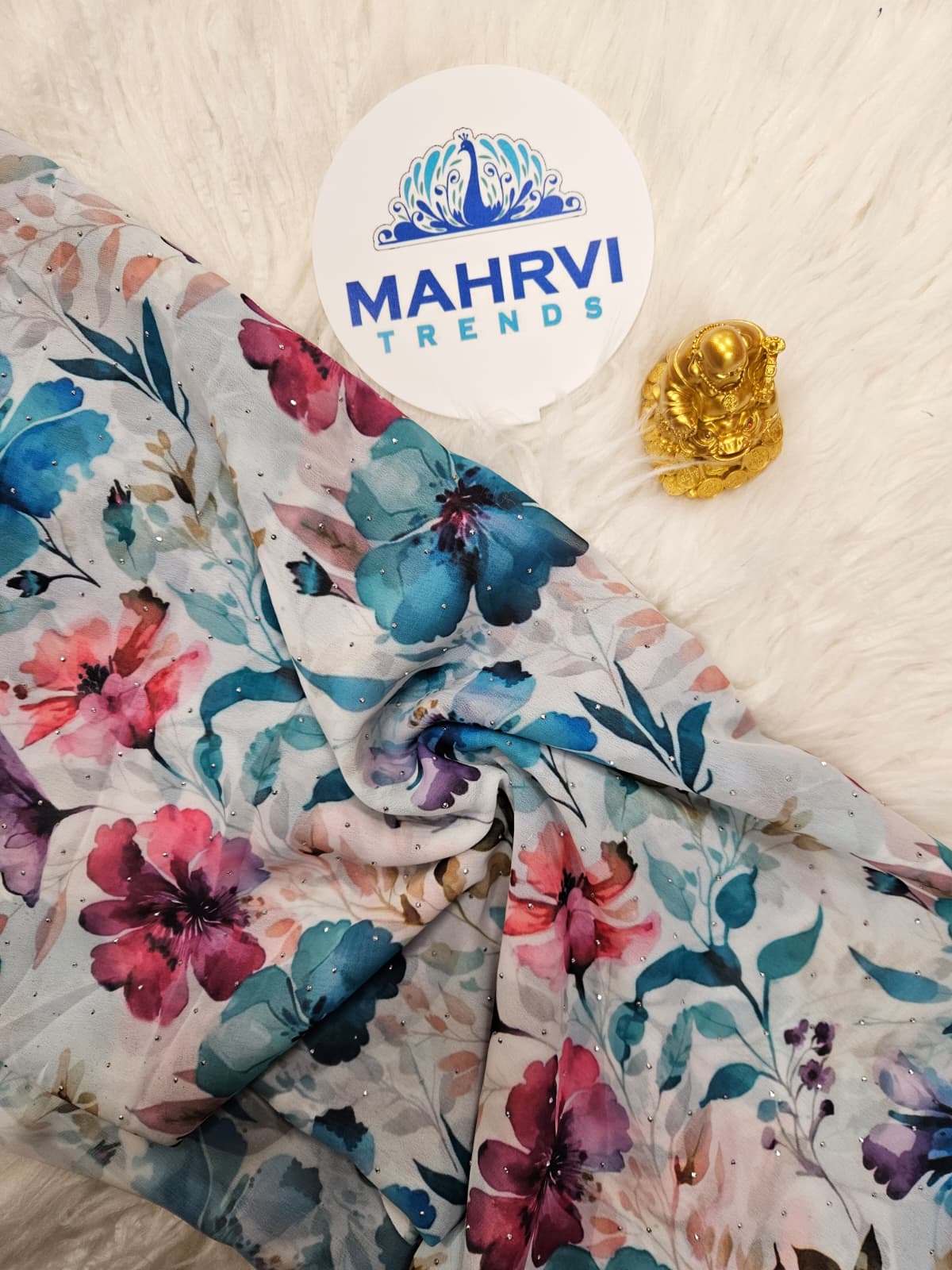 Premium Watercolor Floral Printed Fabric Soft, Elegant & Sparkling