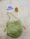 Floral Embroidered Silk Potli Bag with Pearl Handle