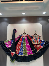 Multicolor Bandhani Navratri Lehenga Choli Set with Black Border