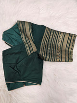 Dark Green Designer Blouse with Red Banarasi Saree – Traditional Silk Saree Set