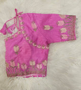 Pink Embroidered Designer Blouse with Floral Organza Saree – Elegant Party Wear Saree Set