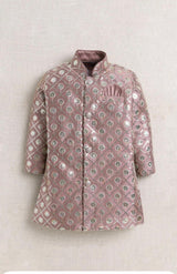 Kids’ Multicolor Embroidered Sherwani Set – Dusty Rose & Mustard Yellow