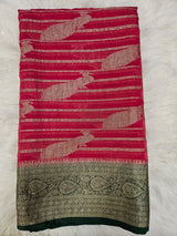 Olive Green Brocade Blouse with Pink Banarasi Saree – Traditional Silk Saree Set
