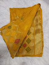 Purple Designer Blouse with Mustard Yellow Banarasi Saree – Traditional Festive Saree Set