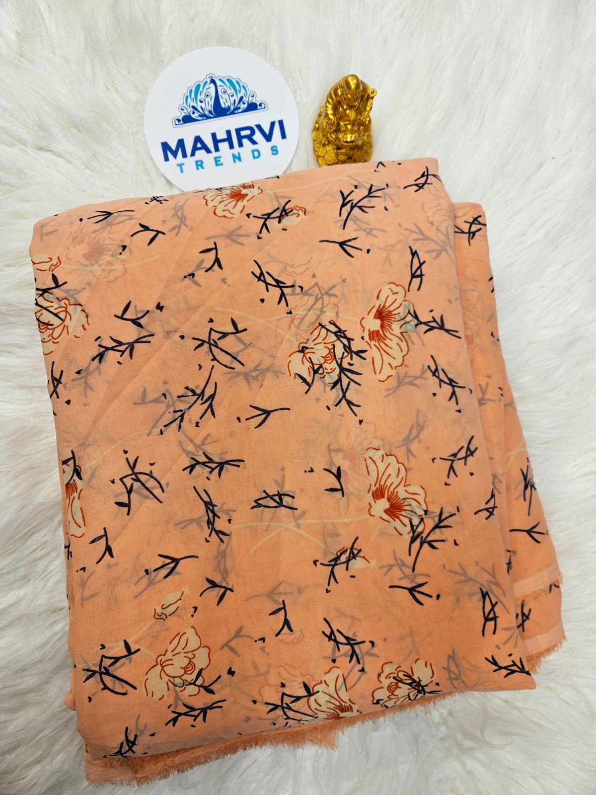 Premium Peach Floral Printed Fabric