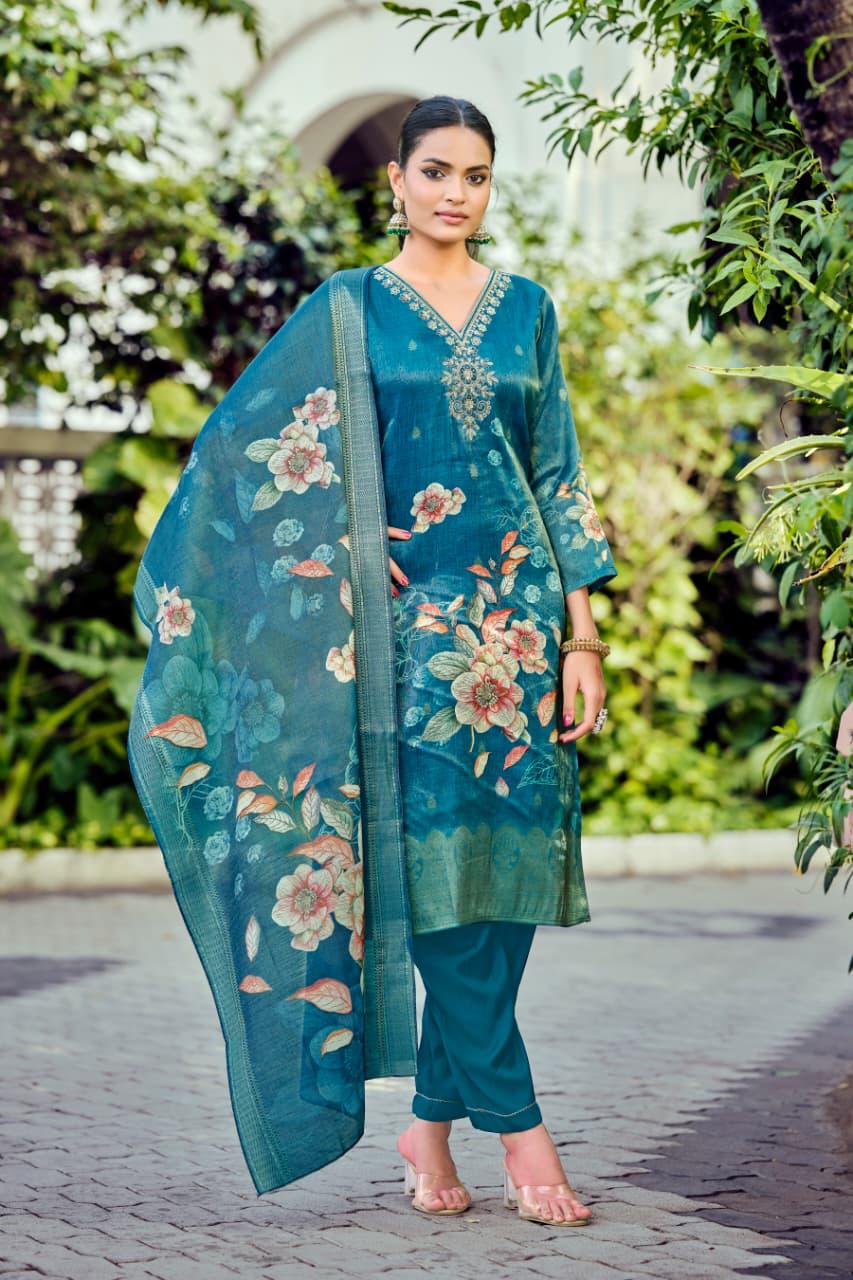 Floral Printed Straight Suit Set with Matching Dupatta