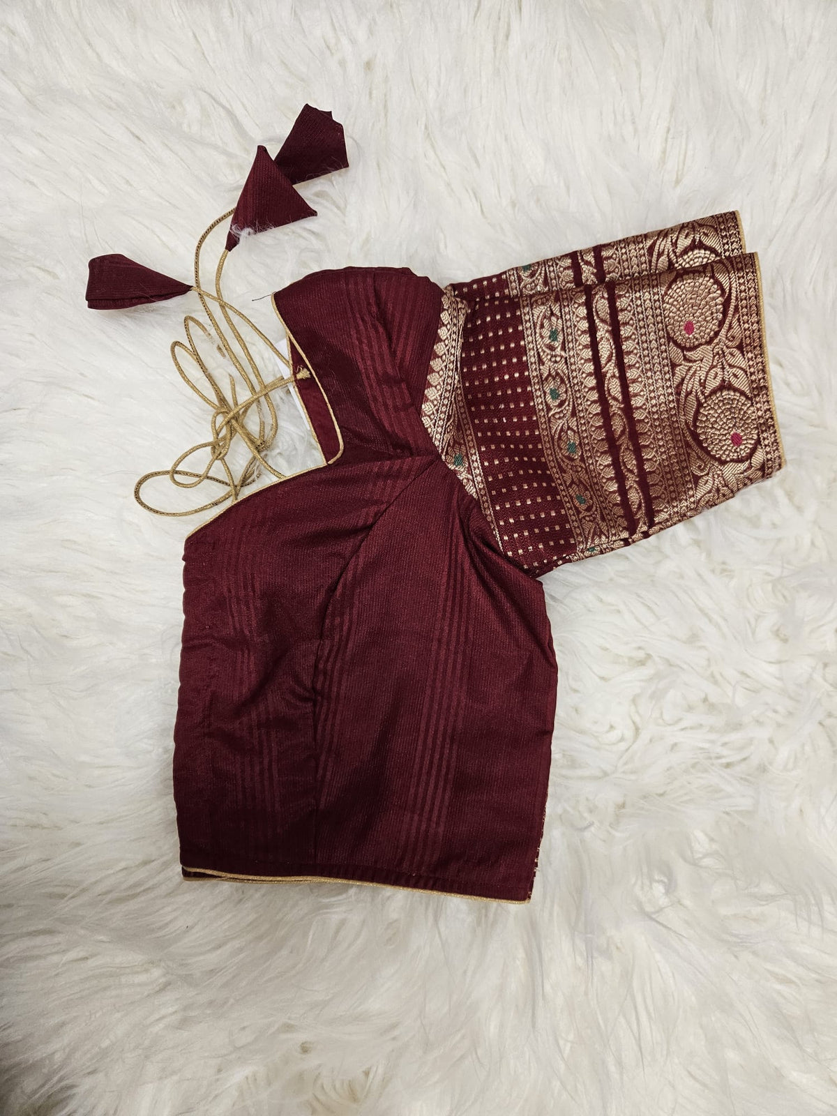 Maroon Designer Blouse with Matching Banarasi Saree – Traditional Woven Saree Set