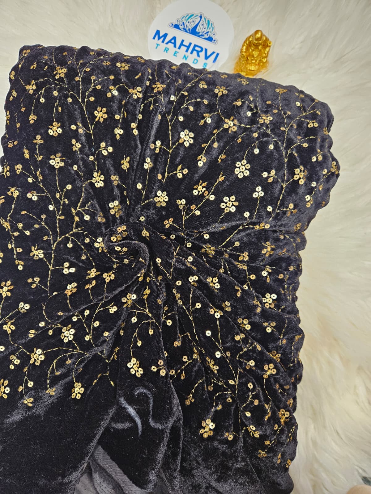 Embroidered Velvet Fabric | Sequin Floral Vine Design | Luxury Velvet for Bridal & Festive Wear