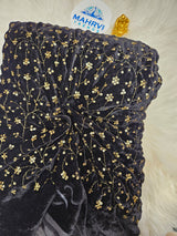 Embroidered Velvet Fabric | Sequin Floral Vine Design | Luxury Velvet for Bridal & Festive Wear