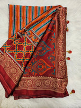 Maroon Puff Sleeve Designer Blouse with Traditional Printed Saree – Classic Ethnic Saree Set
