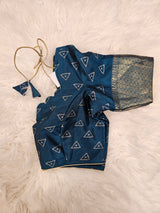 Royal Blue Designer Blouse with Maroon Banarasi Saree – Traditional Silk Saree Set