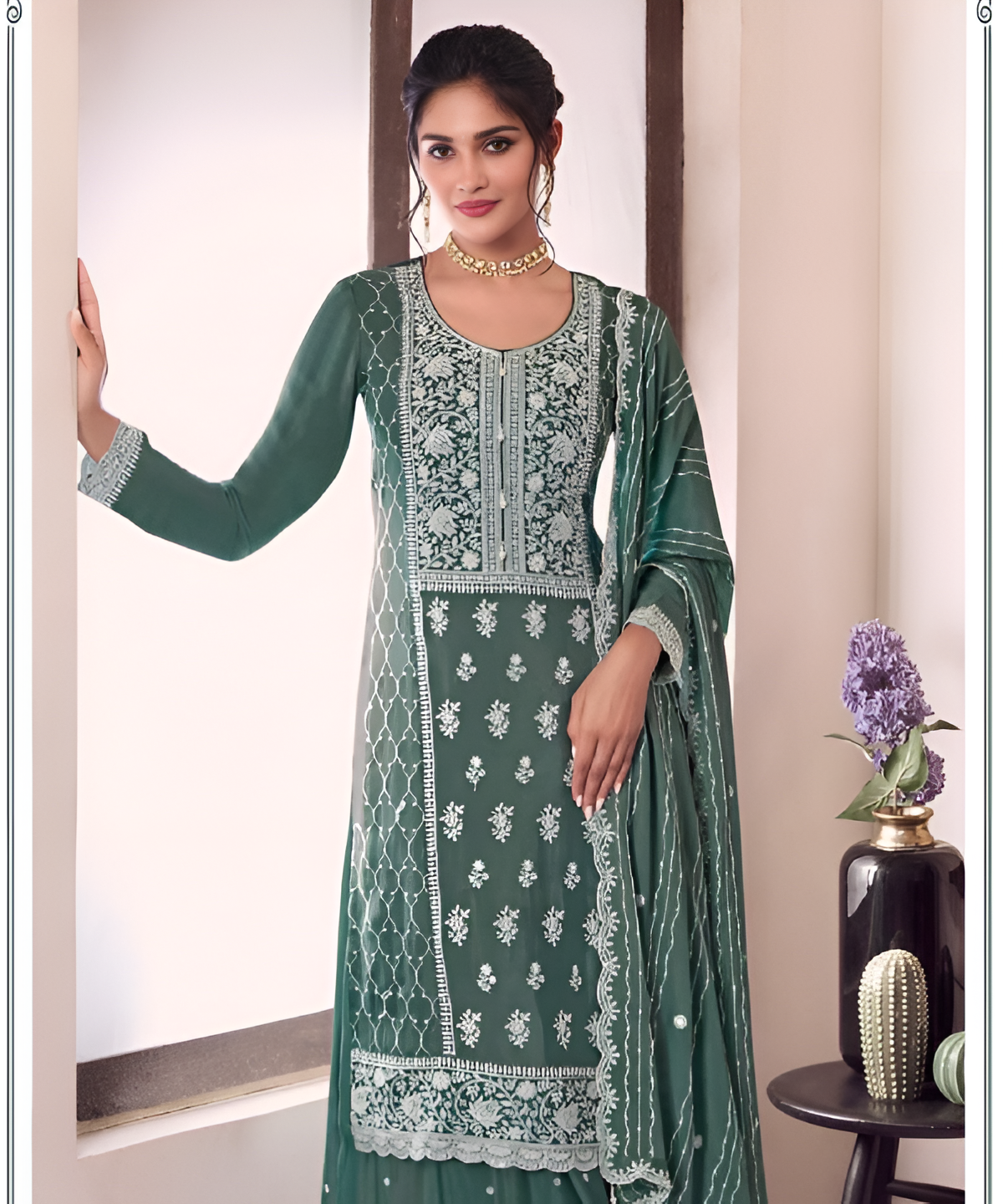 Chinon Embroidered Salwar Suit Set with Dupatta