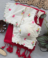 Embroidered Cotton Blouse with Tassel Saree Combo