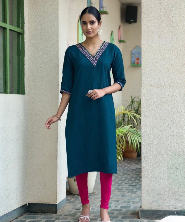 Elegant Cotton Kurti with Intricate Neck Embroidery