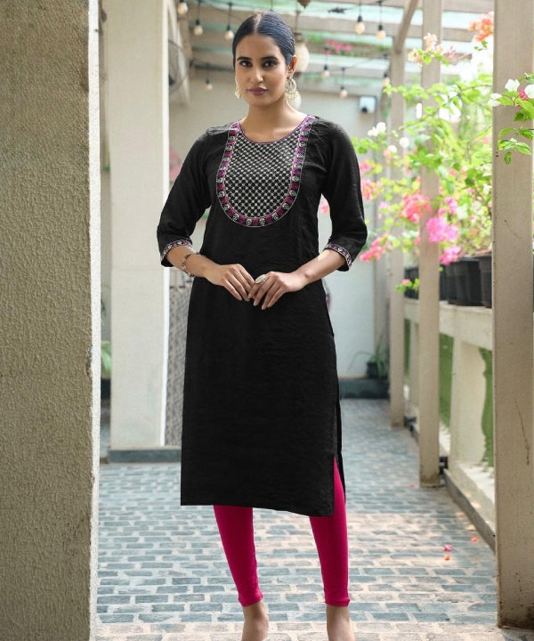 Elegant Cotton Kurti with Intricate Neck Embroidery