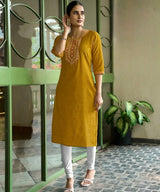 Elegant Cotton Kurti with Intricate Neck Embroidery